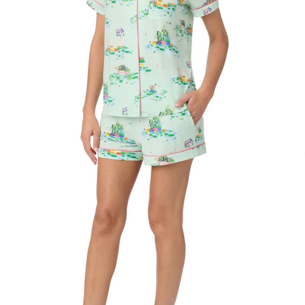 NEW WITH TAGS Kate Spade New York 2 pc Top & Short Pajama Set Green Print L - Picture 2 of 3